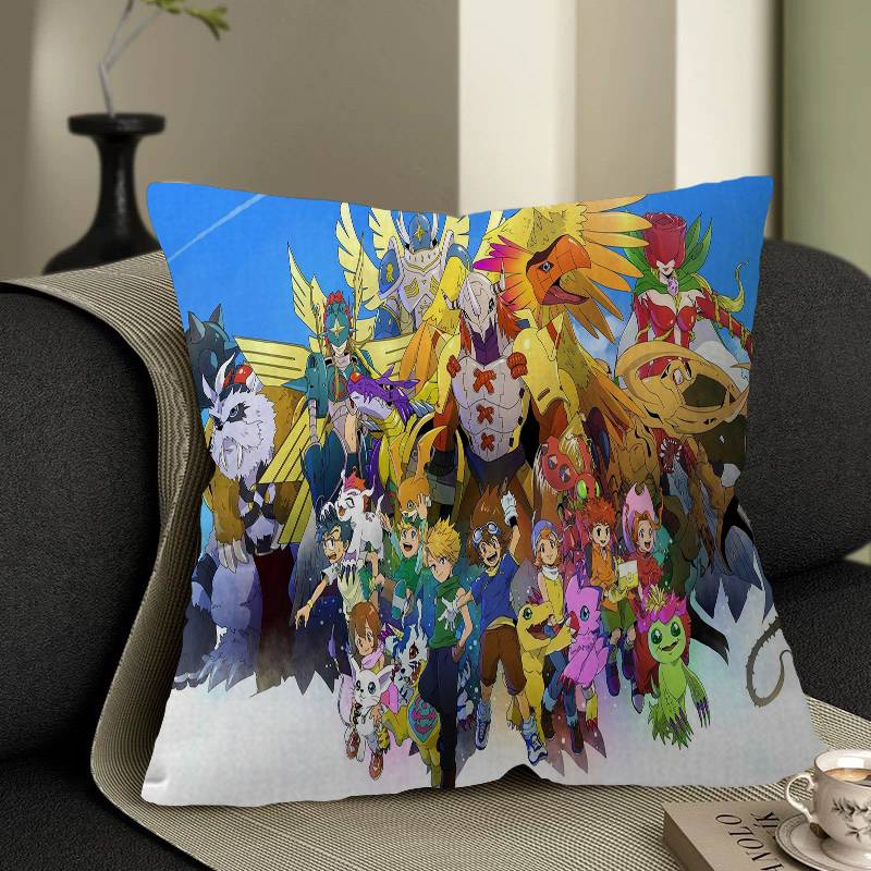 Cartoon B-Digimon Pillow Covers Cartoon Sofa Decorative Home Double-sided Printing Short Plush Cute Cushion Cover