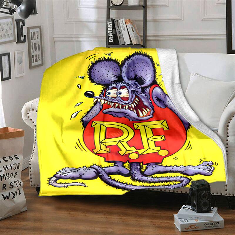 Rat Fink Power Flannel Blanket Soft All-Season Throw, Design for Camping, Car Travel, Hiking Sofa, Bed, Office Perfect Gift for Parties