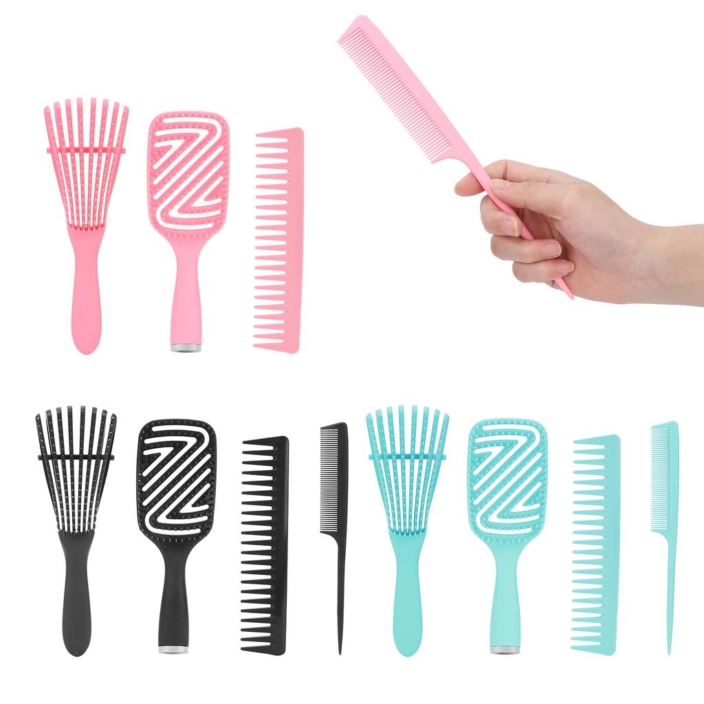 5pcs Detangling Brush Scalp Massage Straight Hair Hollow Comb Rat Tail Hair Brush Set