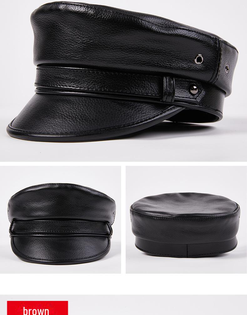 Unisex Kapitänsmütze aus echtem Leder: Deutsche Baskenmütze für Harley-Retro-Punk-Motorräder.