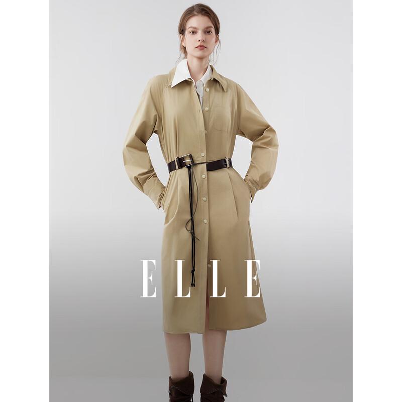 ELLE Women s Khaki Cotton Shirt Dress S