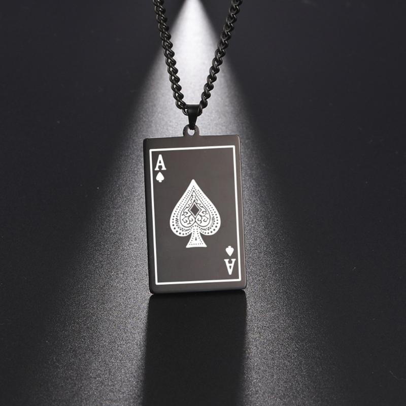 Fashion Poker Card Charm Necklace Unisex Poker Jewelry Man Present Stainless Steel Texture Suitable for Various Occasion