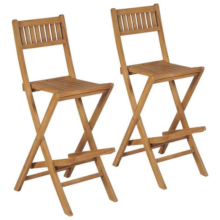 VidaXL Tabourets pliables de bar d'extérieur lot de 2 Bois teck solide 43806