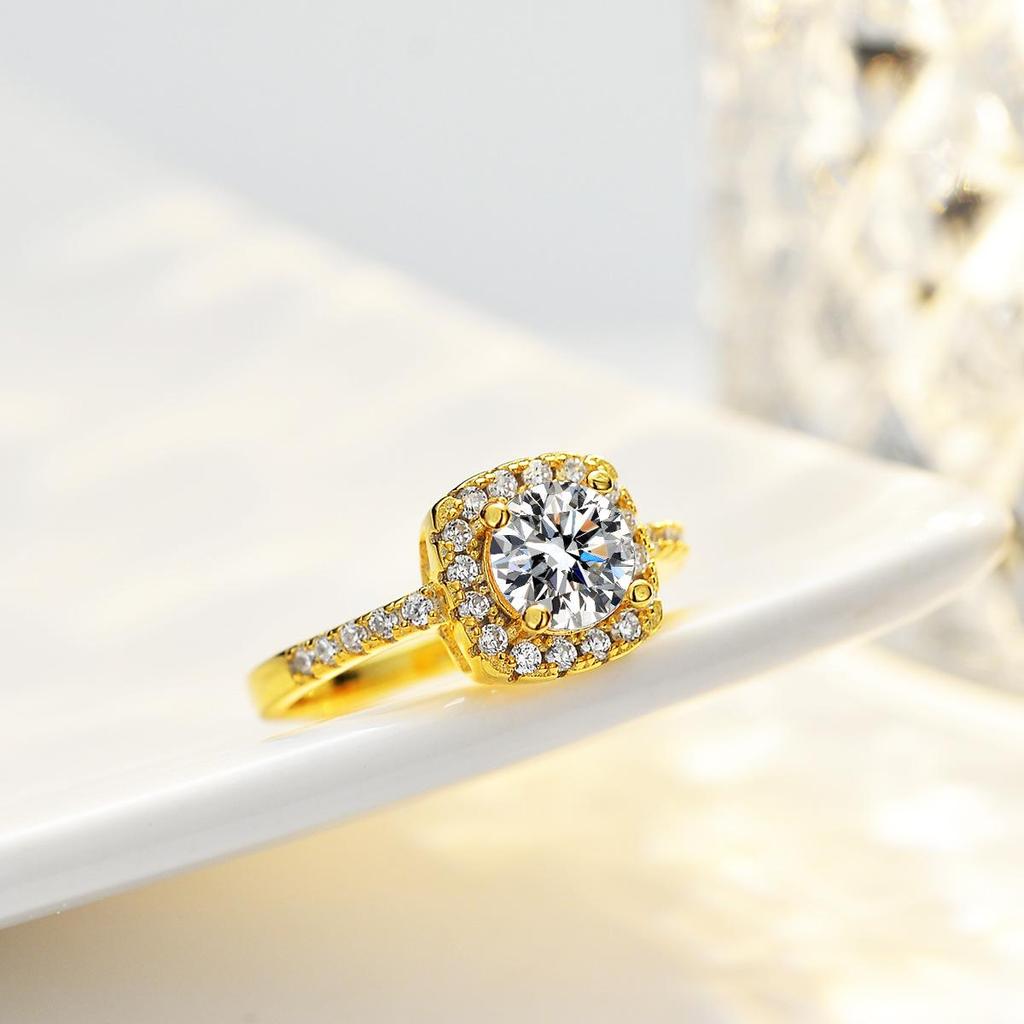 6.5mm Gold Plated Cushion Halo Moissanite Engagement Ring S925 Sterling Silver Promise Ring For Women