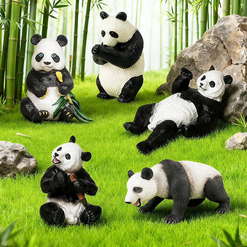 Oenux China Panda Bamboo Wild Animals Action Figures Model Figurine PVC Miniature Cute Decoration Education Collection Kid Toy