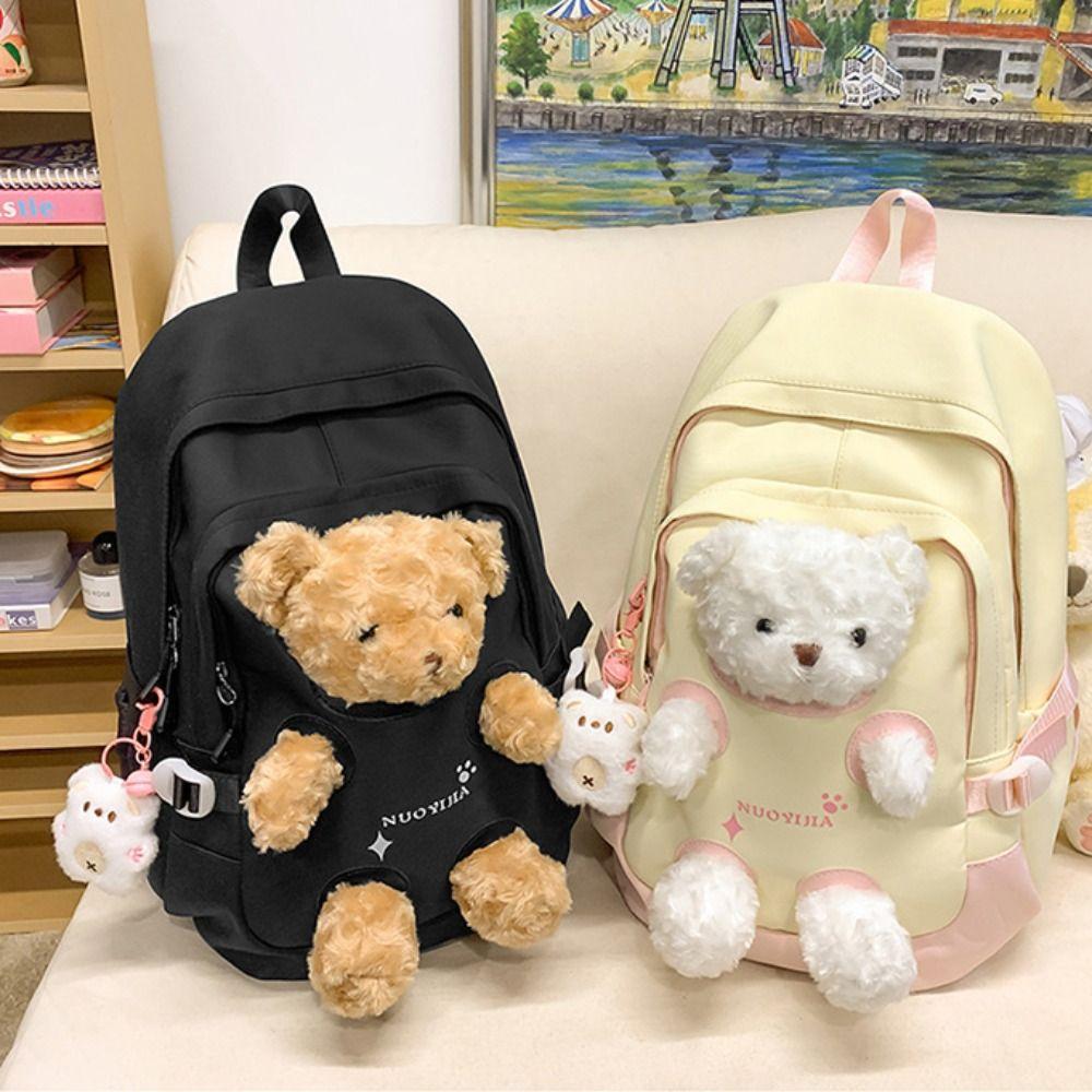 Cute Plush Bear Backpack Bear Doll Cute Schoolbag Cute Student School Bag Outdoor Use