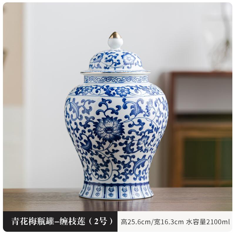 Gold Plated Blue and White Porcelain Tea Can Antique Sealed Candy Coffee Jar Living Room Ornaments Flower Bird General Jar Craft