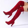 Women's Plus Size Over-the-Knee Suede Stretch Boots with High Chunky Heel and Pointed Toe