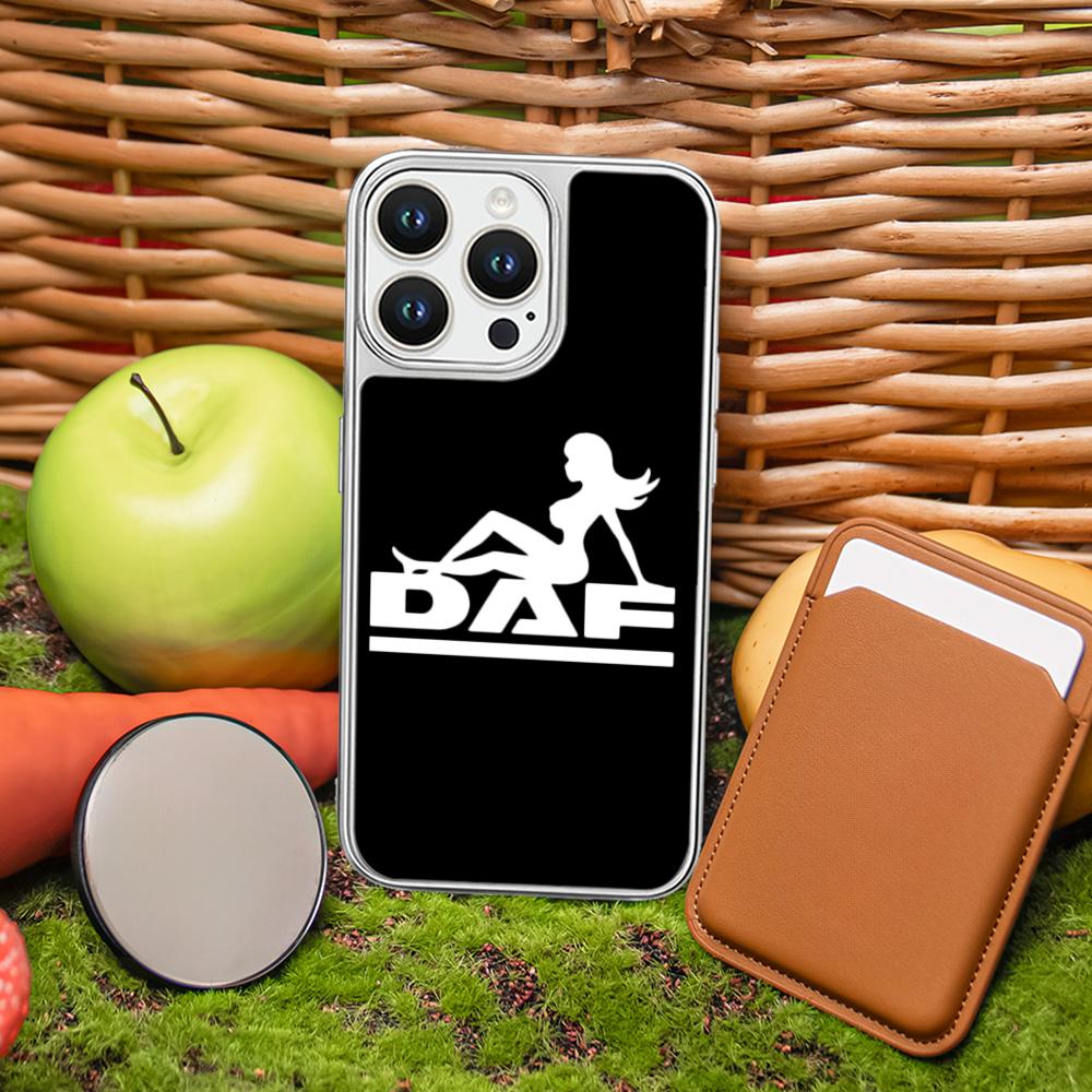 Daf logo cool car fashion design Phone Case for iPhone 16 15 14 13 12 11 Pro Max Sheepskin Silver-edged protective case