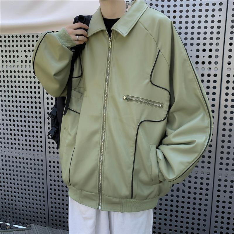 2023 Men's Trendy Leather Jacket - Autumn/Winter, Street Style, Korean-Inspired, Loose Fit, Hip-Hop Vibe