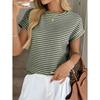 Sommer Damen Rundhals Pullover Zweifarbig Gestrickt Kurzarm Top, Grenzüberschreitend Lässiges Stricktop für Europa Amerika