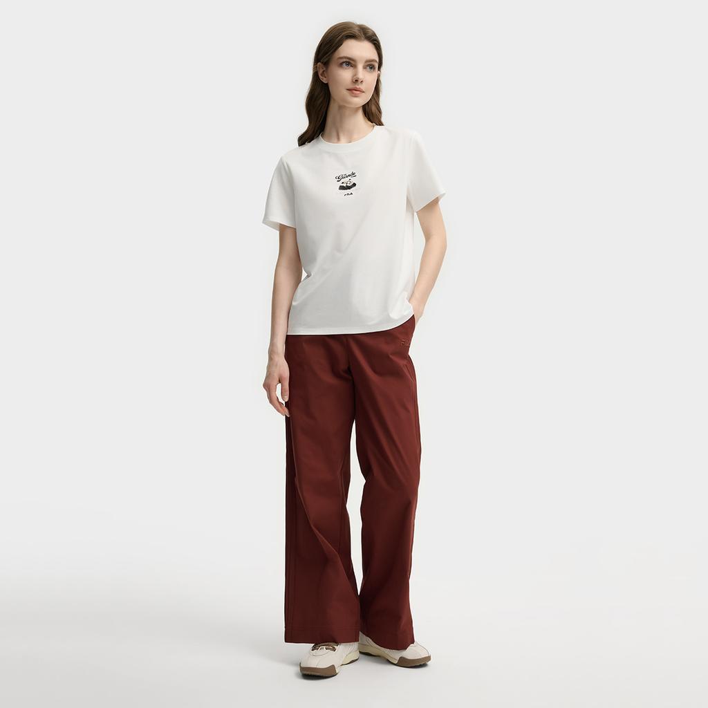 Fila Heritage Panda Embroidery Classic Versatile Short Sleeve T-Shirt Women Tops F11W538113F-WT