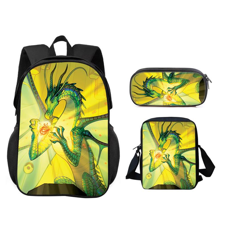 Set 3 Pezzi Wings of Fire Zaino Astuccio Borsa a Spalla Grande Capacità Stampa Cartoni Animati Ragazzi e Ragazze Scuola Primaria Stile Trendy