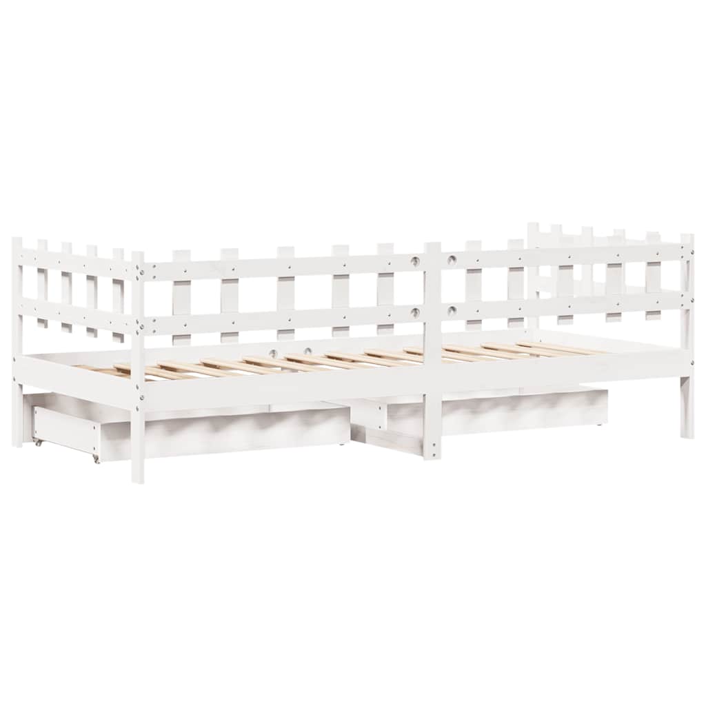 Daybed with Drawers White 80 X 200 Cm Pine Wood