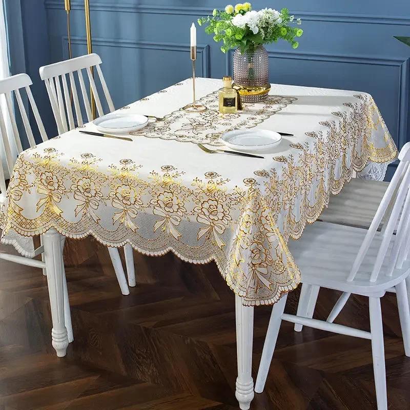 130x180cm Rectangular PVC Waterproof Tablecloth Soft European Lace Plastic Dustproof Table Cover Hot Stamping 3D Patterned Mat