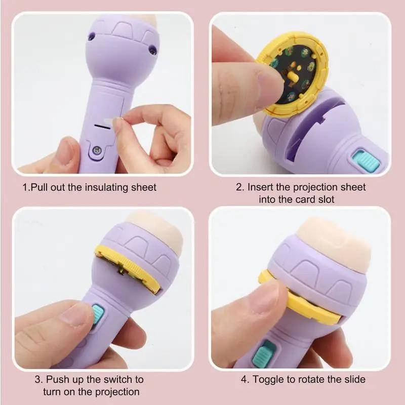 1Pcs+3Carsd Cartoon pattern projection flashlight toy glowing puzzle toy