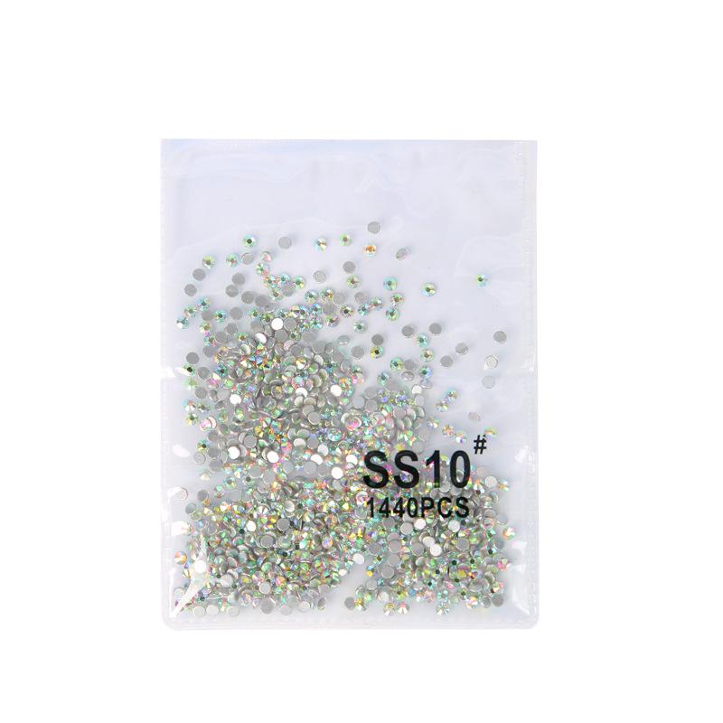 Iridescent AB White Small Round Nail Art Diamonds – Crystal Glass Flat Bottom for Super Shiny Decoration