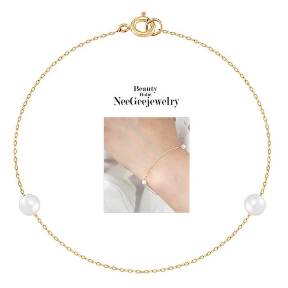

[Neegee Jewelry] 14K Gold Pointing Double Ball Bracelet