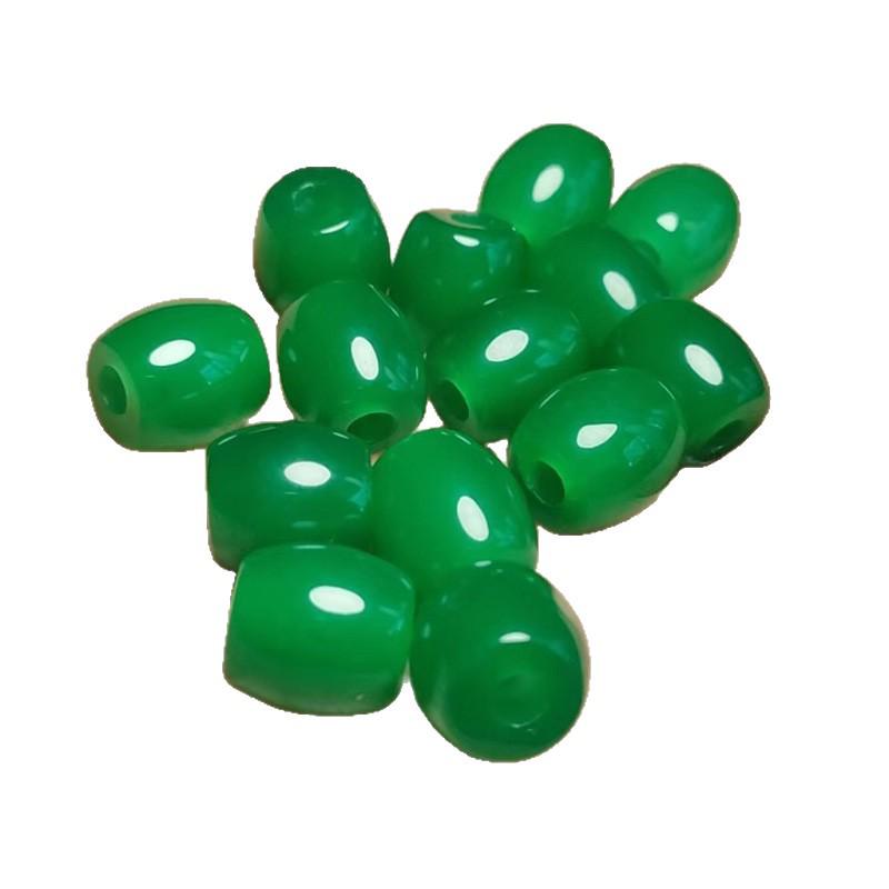 Bright Green Malaysian Jadeite Barrel Beads with Large Holes and Ruyi Design