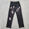 Unisex Y2K Harajuku Cross Embroidered Straight Jeans Men Women Summer Casual Denim Pants Streetwear