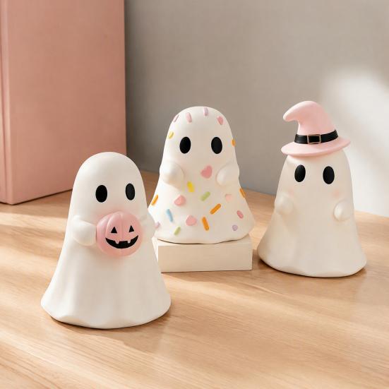 Indoor Halloween Table Centerpiece Ghost Figurine, Resin Spooky Cute Statue, Funny Creepy Ornament Tabletop for Home Shelf Party Haunted