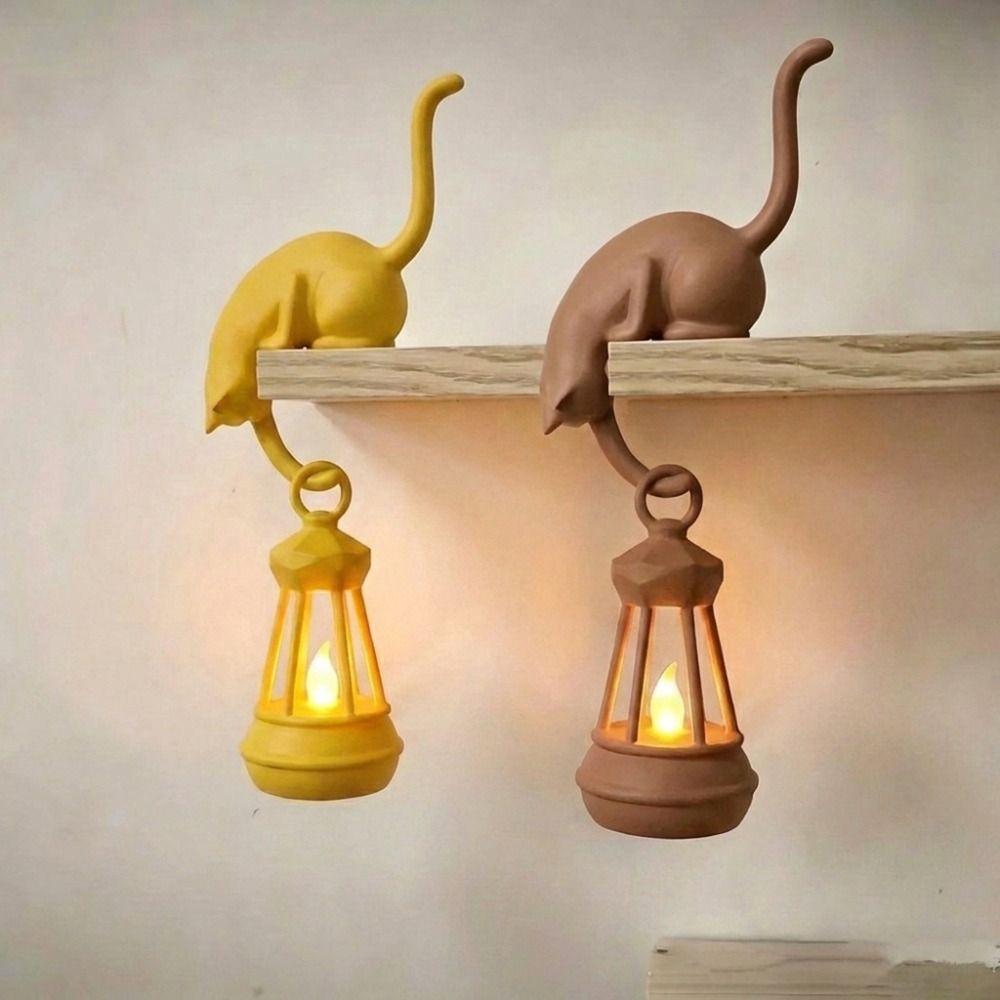 Cute Figurine Cat Wall Hook Light 3D Printed Cat Decor Lamp Cat Shaped Hook Desk Organization