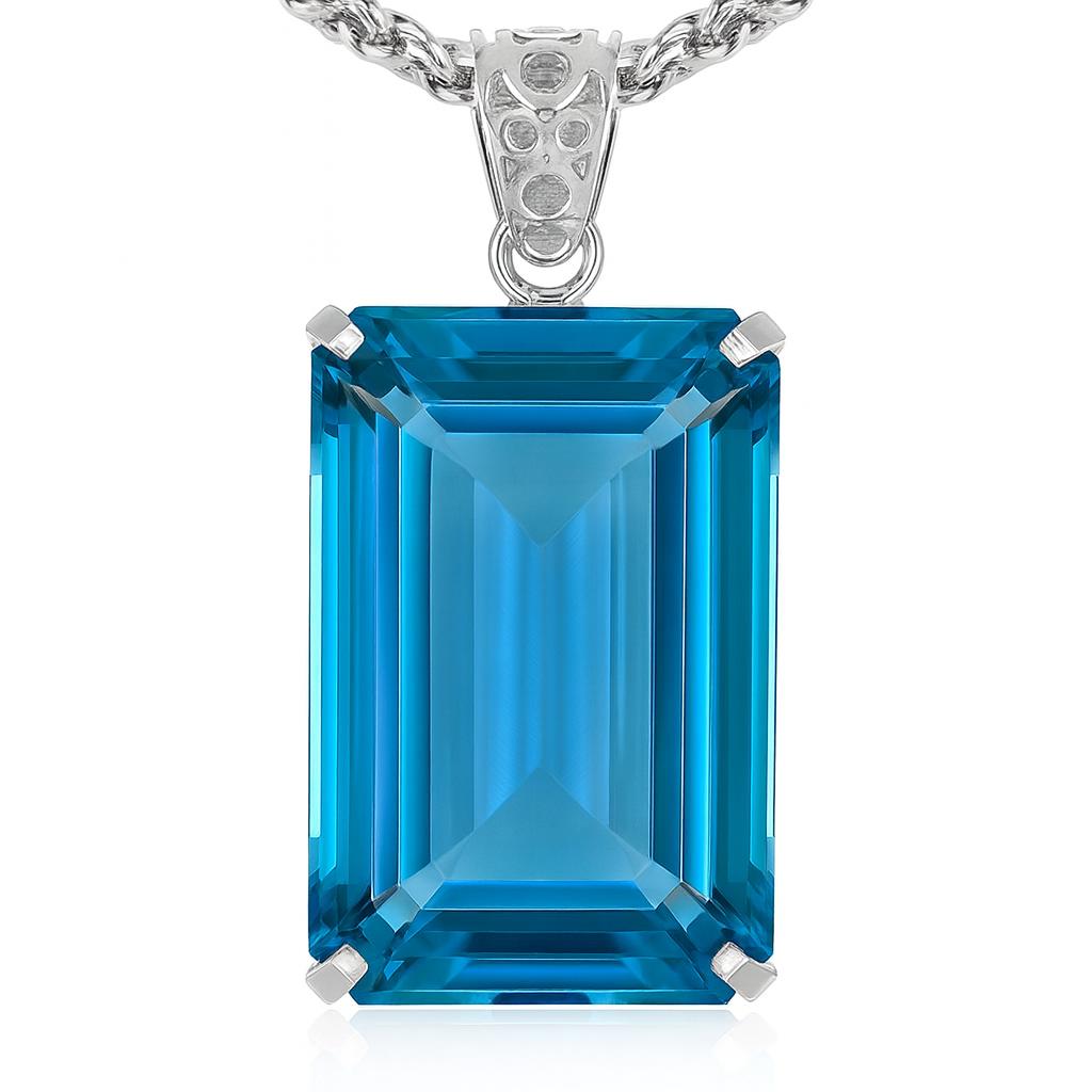 130 Ct Emerald Cut Aquamarine Blue Gemstone Pendant Lab Created A+ Certified AI-52-NS