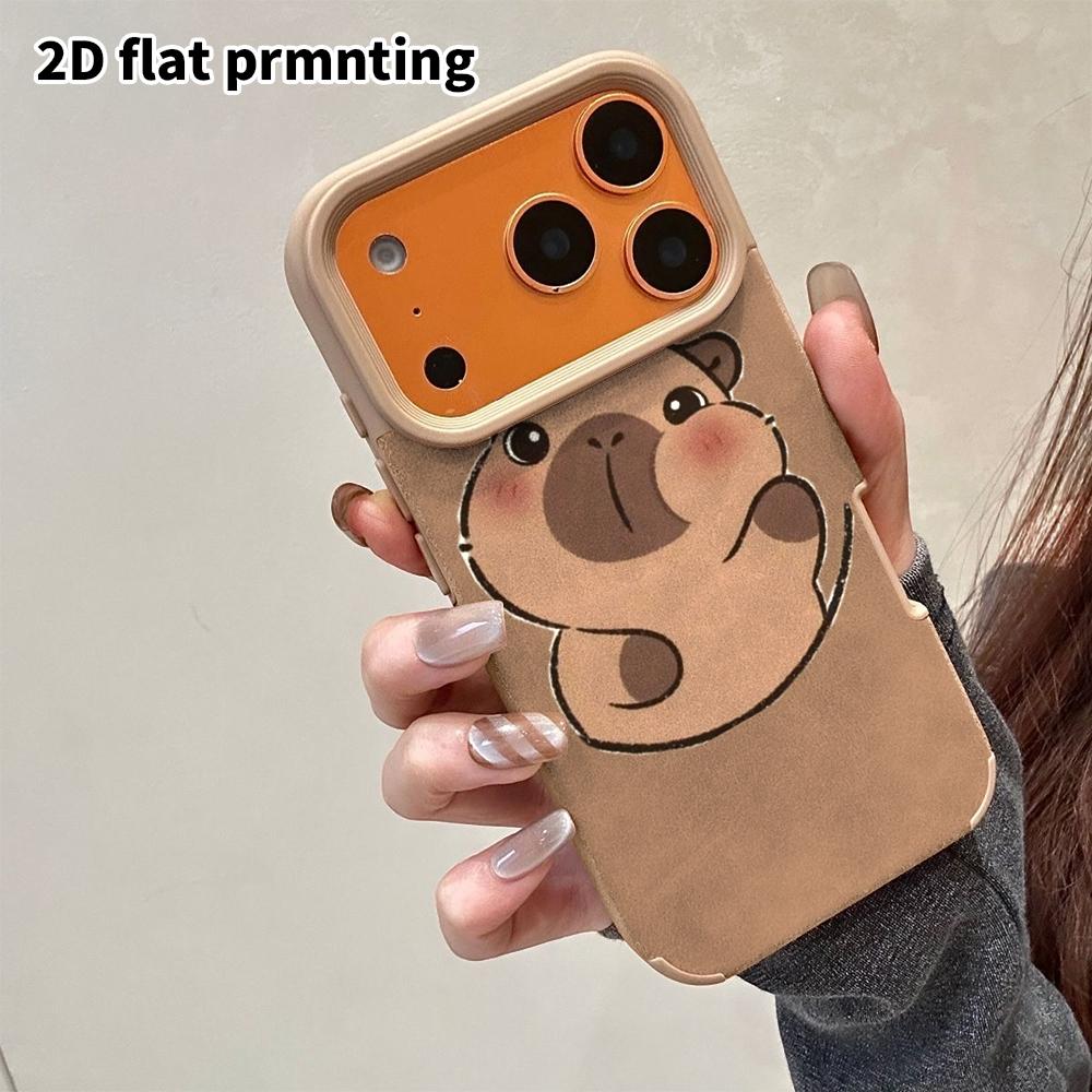 Phone Case: 2D flat lambskin suitable for iPhone 18, 17, 16, 15, 14, 13 Pro film protective case, face-hiding shy capybara, Christmas and Halloween gi