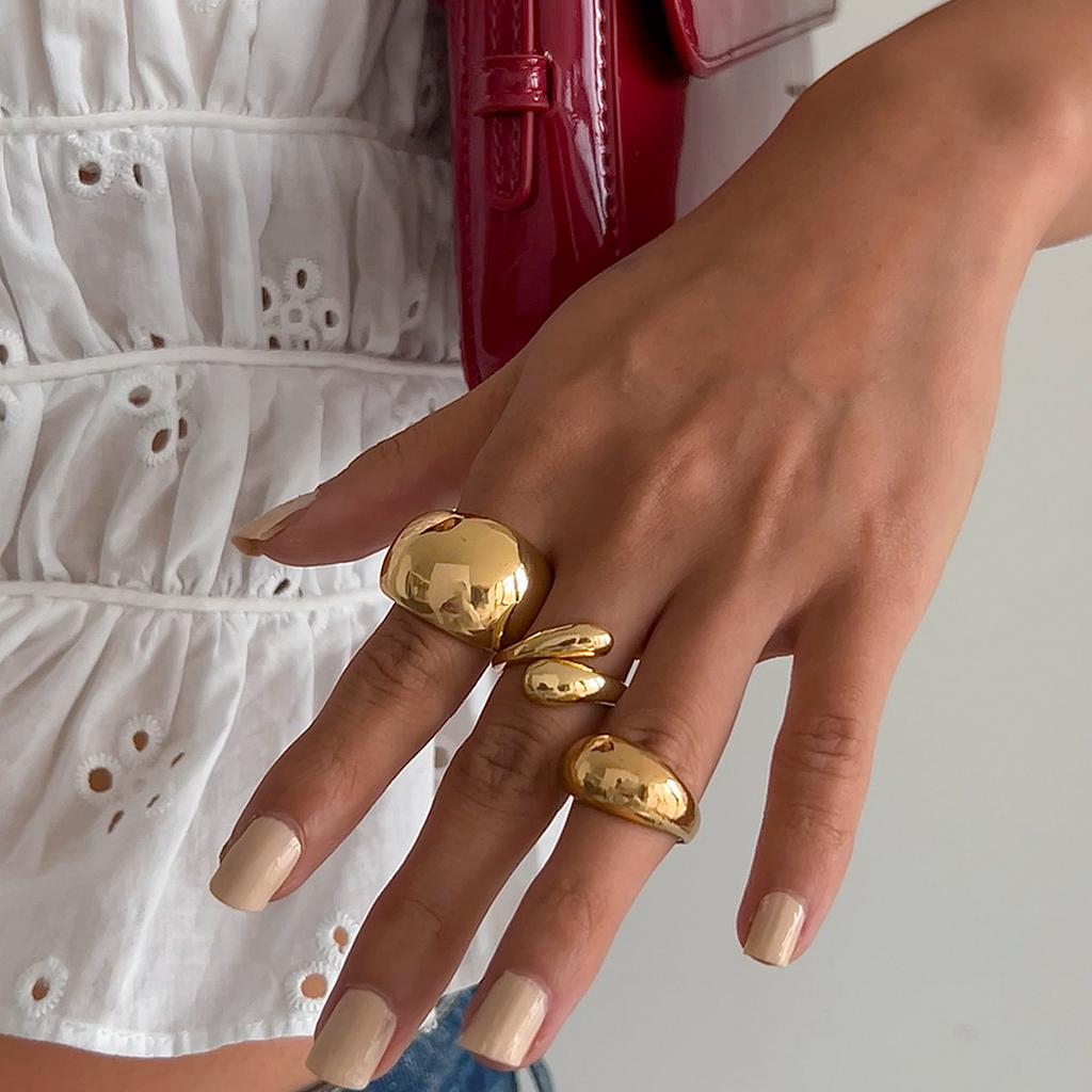 Niche open ring design sense geometric joint ring lava metal wind arc ring set