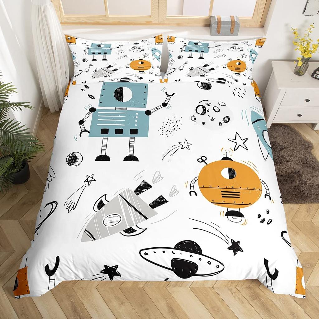 Robot Duvet Cover Sets for Kids Boys Girls Queen Size Lightweight Down Quilt Covers 2 Pillowcases 1 Comforter Cover No Comforter