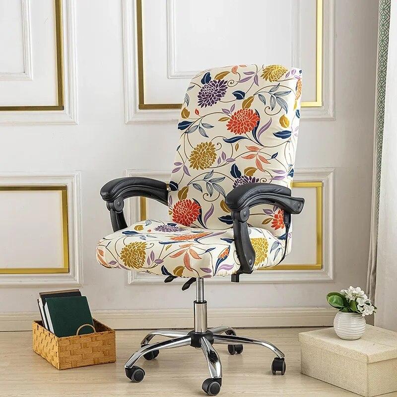 Blommig dator Kontorsstolsöverdrag Elastiskt roterande spelfåtöljöverdrag Stretch Skrivbord Säte Slipcover Funda para Silla de oficina