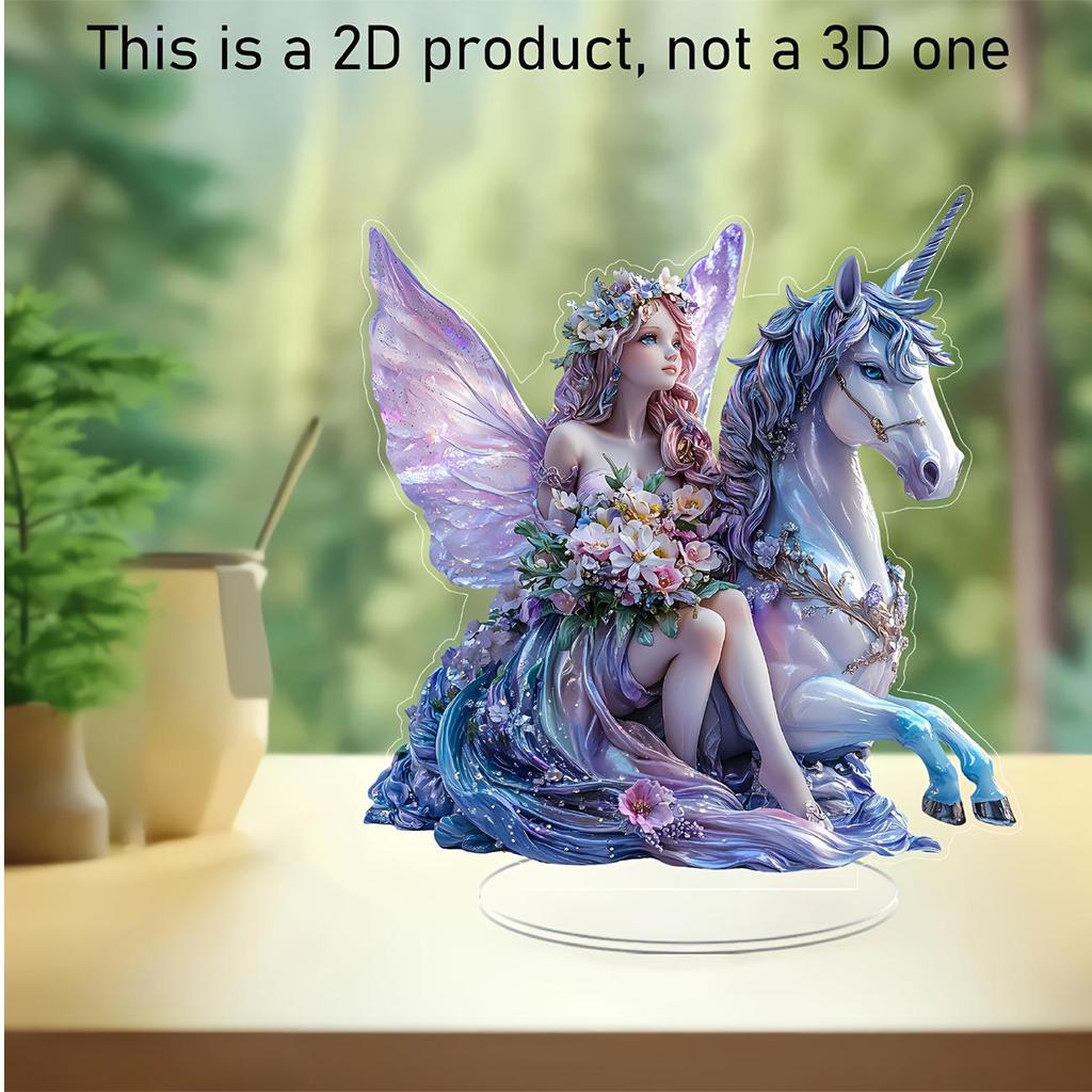 Fairy Tale Flower Fairy & Unicorn 2D Acrylic Ornament for Home Decor