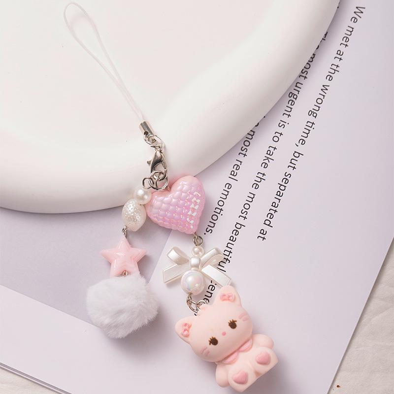 Portachiavi con Ciondolo Coniglio Peluche Cartone Animato - Ciondolo a Forma di Cuore per Borsa, Ornamento Versatile Stile Ins Ragazzino
