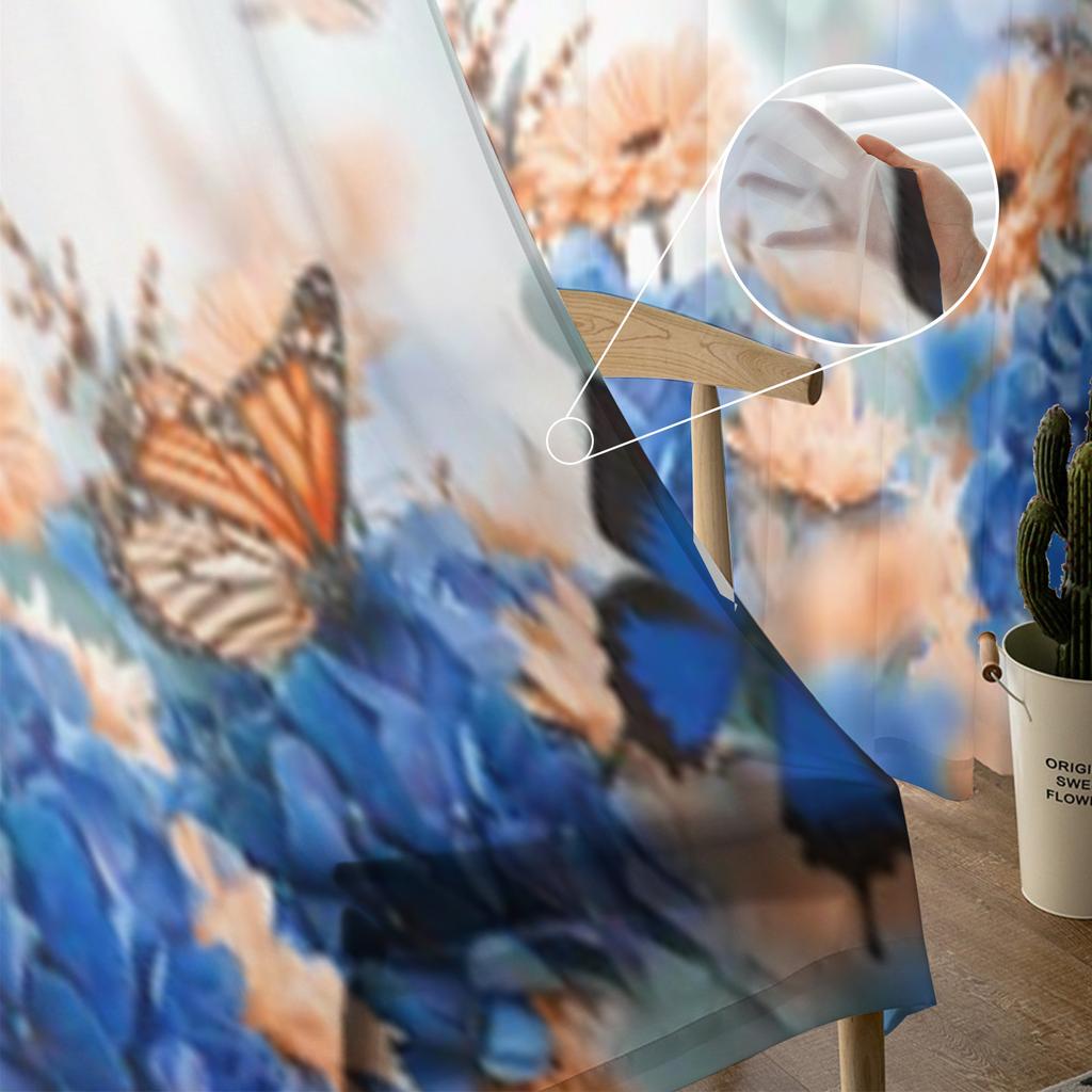 Hydrangea And Daisies Chiffon Sheer Curtains For Living Room Bedroom Decoration Window Tulle Curtains Drapes