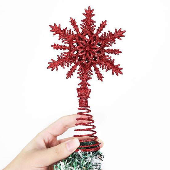 Snowflake Tree Topper Gold Red Glittered Iron Star for Christmas Tree Easy Installation Festive Decoration for Holiday Parties