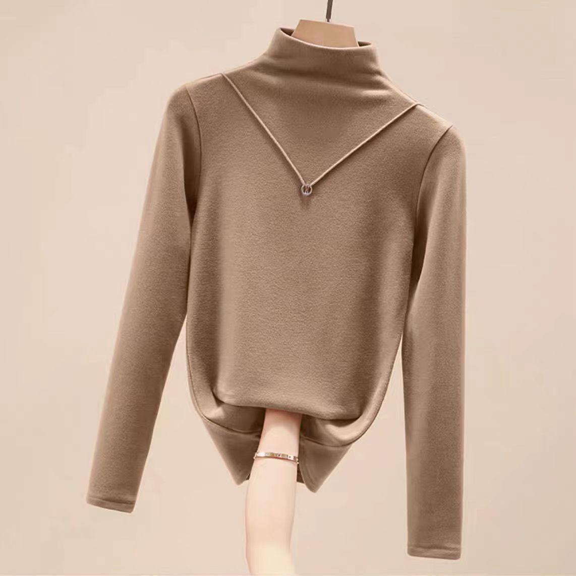 

Women s Double-Sided Velvet Base Shirt Warm Crew Neck Fleece T-Shirt 3XL хакі