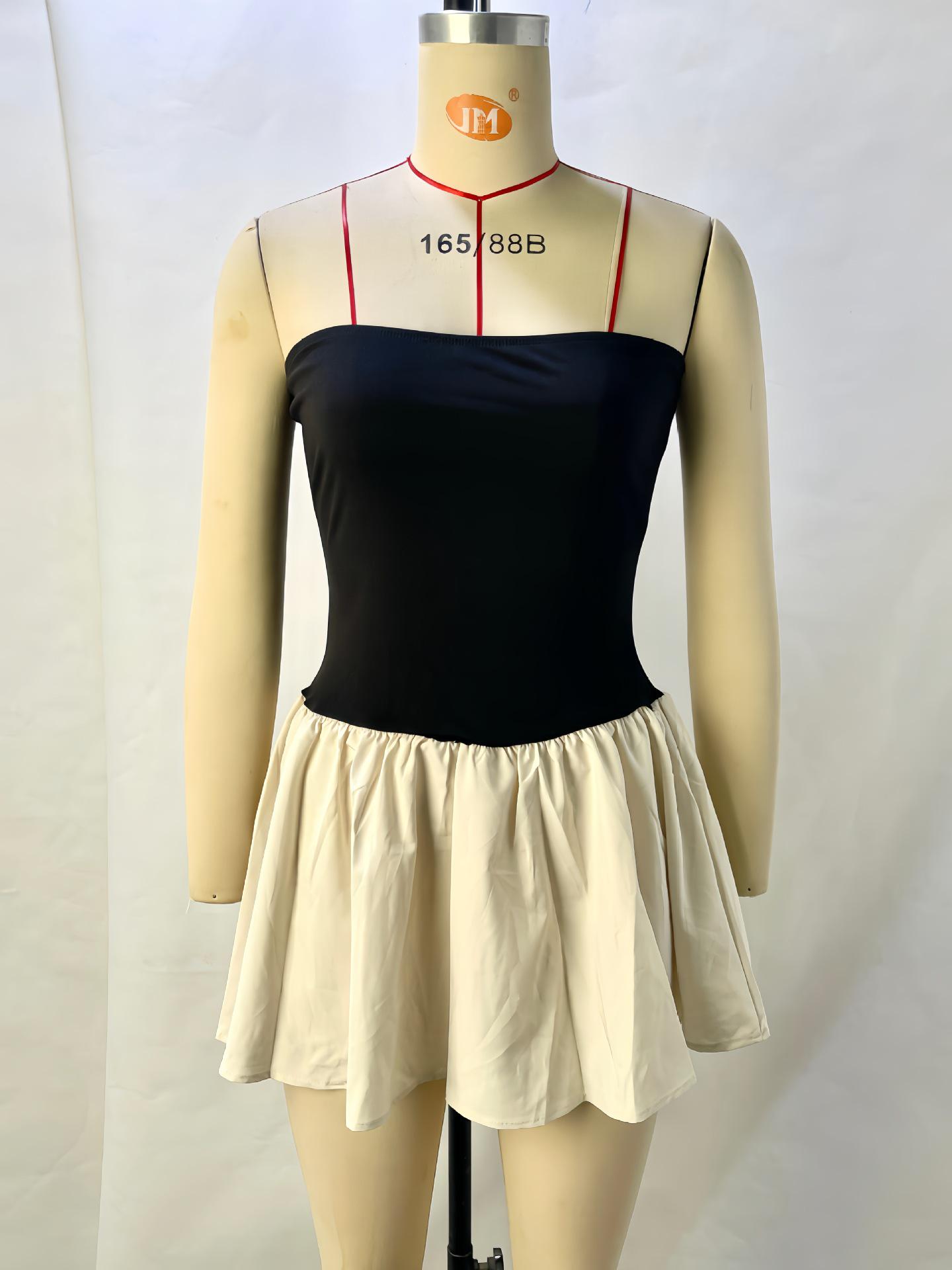 

European & American Women s One-Shoulder Color Block Pleated Slim Fit Dress Small чёрный