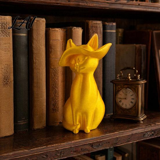 Cat Figurine 3D Printed Figurine Minimalist Modern Elegant Sculpture Vintage Inspired Decor Small Collectible Animal Statue for Shelf Desk Sculpture