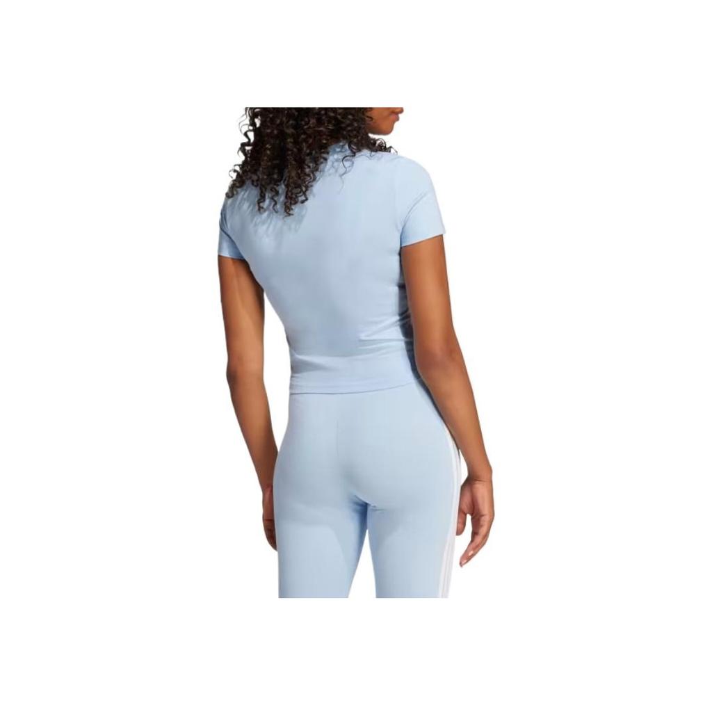 adidas Womens Essentials 3-Stripes Slim Baby T-Shirt Glow Blue/White Women Streetwear JE1241