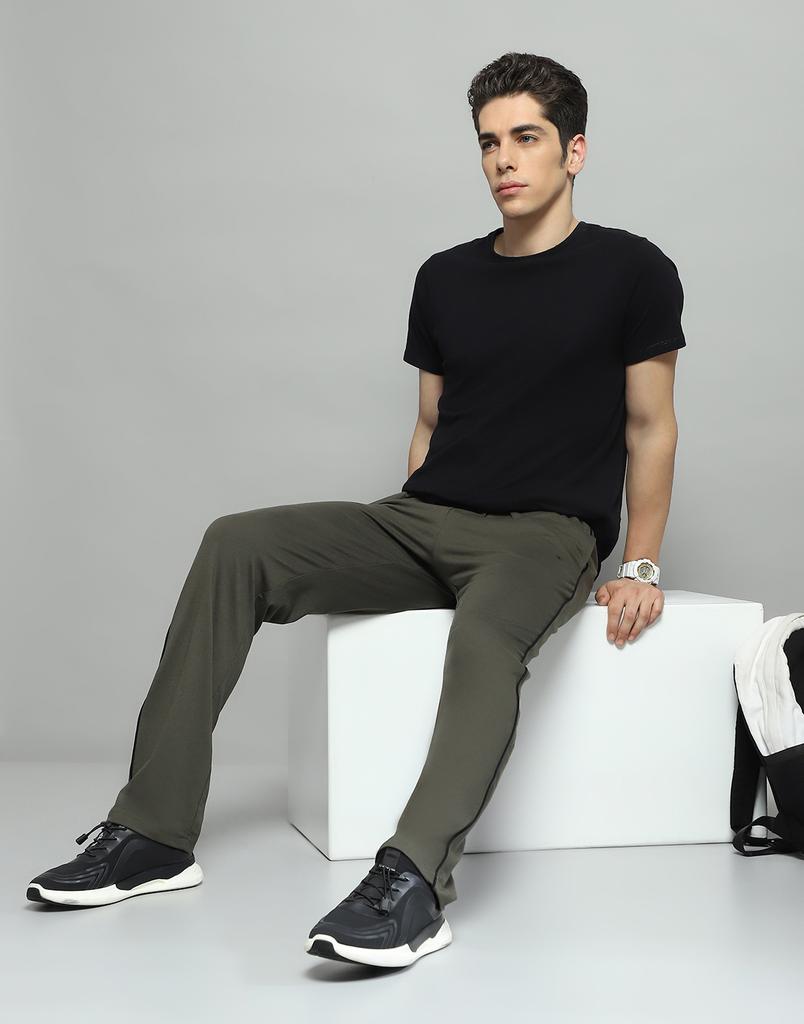 Monte Carlo Mens Solid Olive Mid Rise Regular Fit Lower