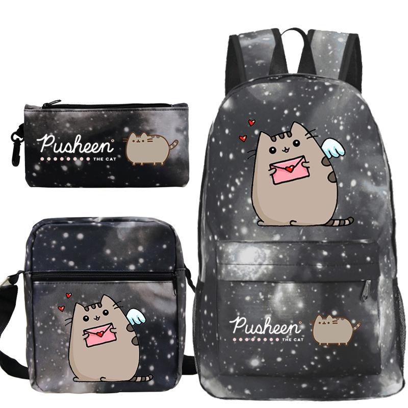

Pusheen толстый кот милый мультяшный принт школьный рюкзак трансграничный студенческий портативный наплечный рюкзак пенал набор из трех предметов No specification