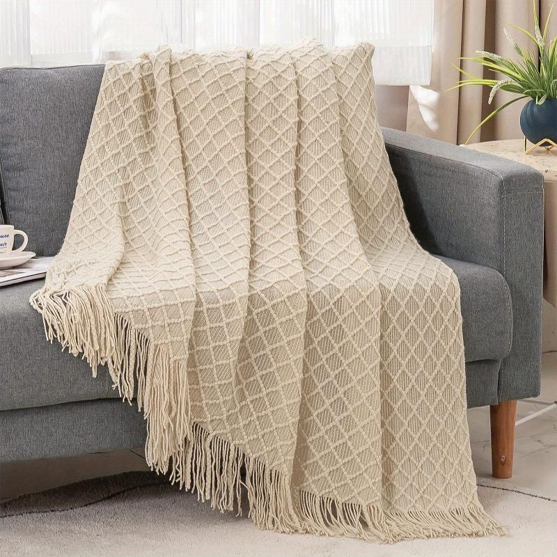 1pcs Nordic Style Sofa Throw Blanket Soft Comfortable Knitted Fringe Blanket Decorative Couch Bed Cover Blanket 127x172cm