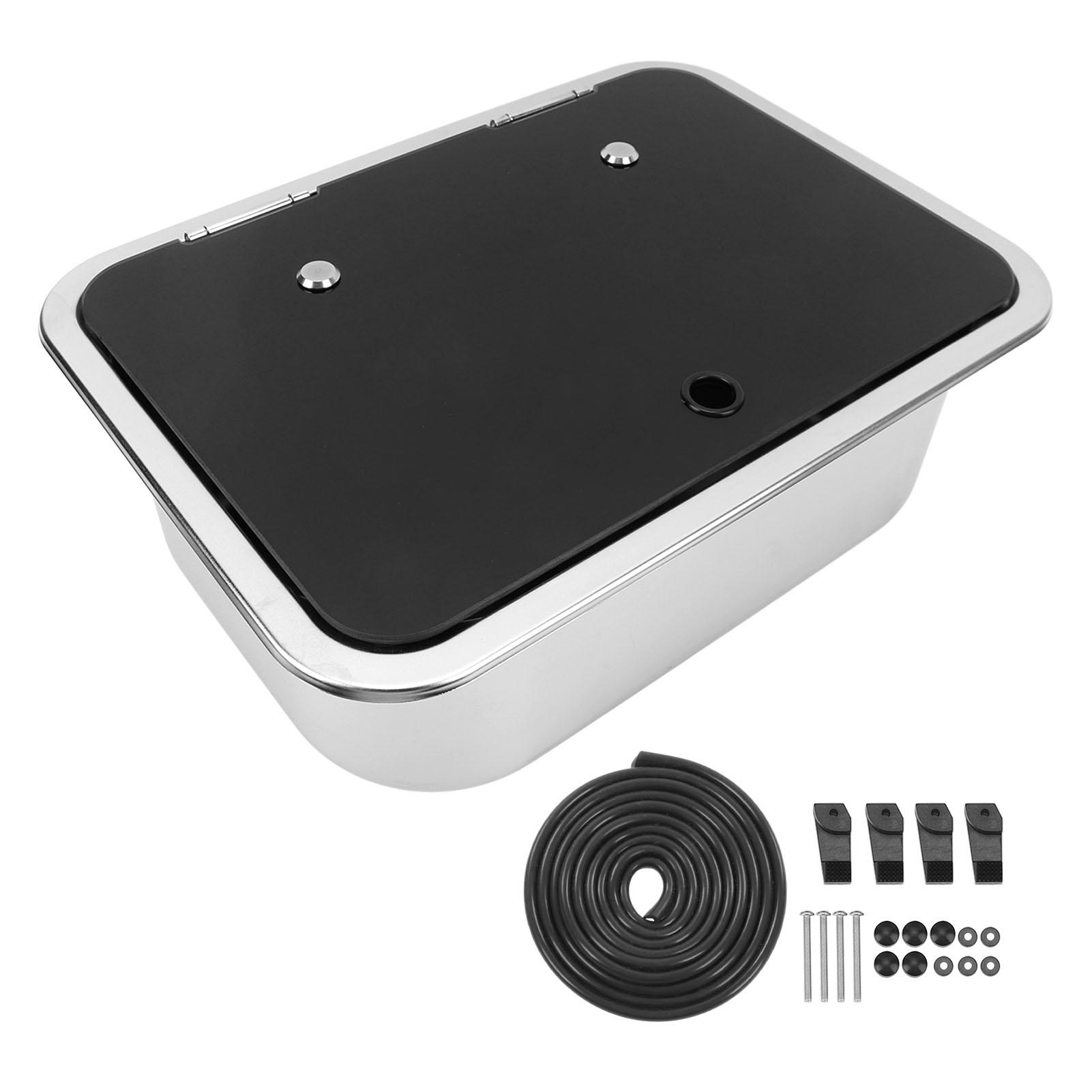 

RV Sink Square 15.2 X 11.2 X 5.44in Single Bowl Stainless Steel Sink with Tempered Glass Lid and 40mm Drain Hole срібний