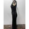 Women Black Slim Sequined Evening Banquet Party Long Dress