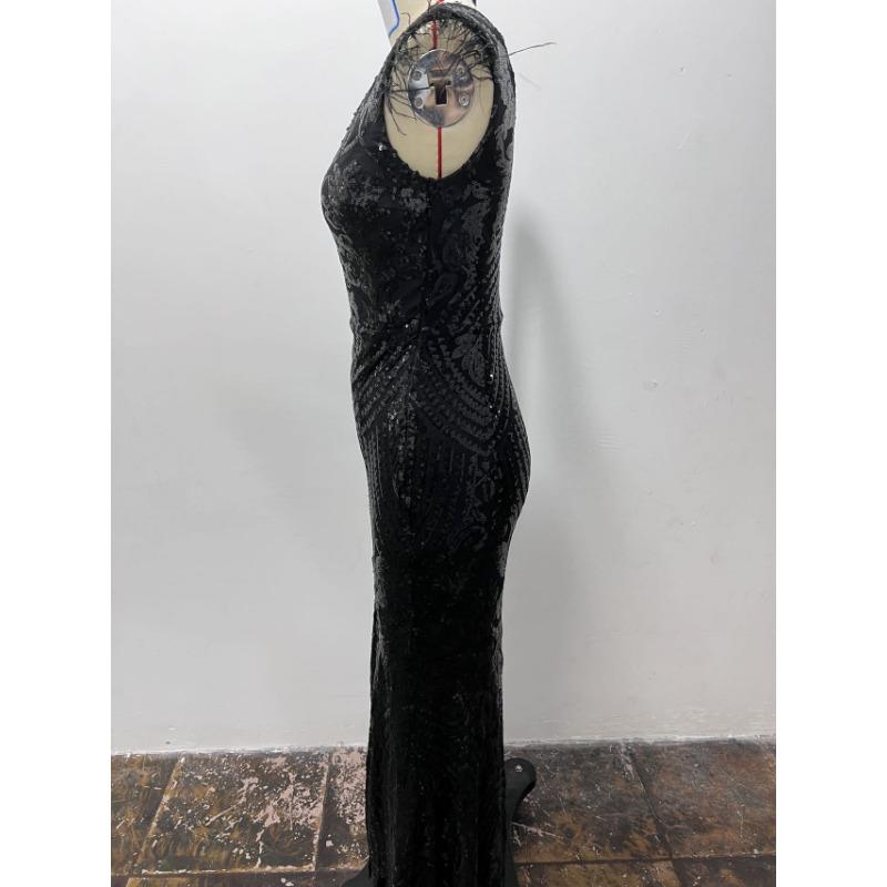 Women Black Slim Sequined Evening Banquet Party Long Dress