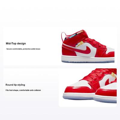 Air 1 Mid SE PS Sweter Barcelona Buty Dziecięce Czerwony Chile-Czerwony Biały DC7249-600