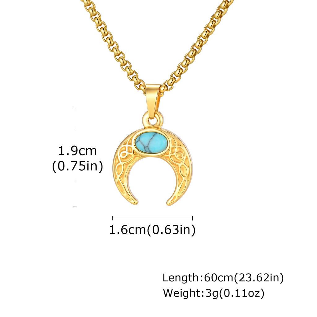 Vintage Moon Necklace for Men,Healing Natural Stone Stainless Steel Pendant Necklace,Stylish Christmas Jewelry Gift