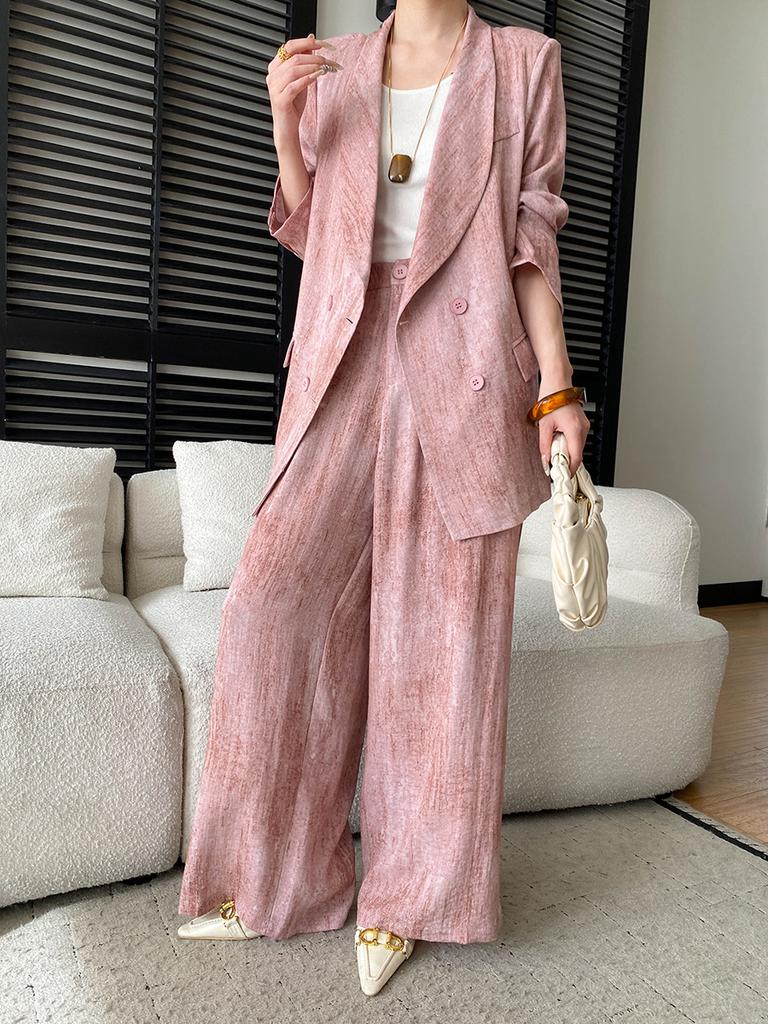 Sijan Early Spring New Arrivals Linen Blend High Intelligence Old Money Drip Suit Jacket Wide Leg Pants Set Sn