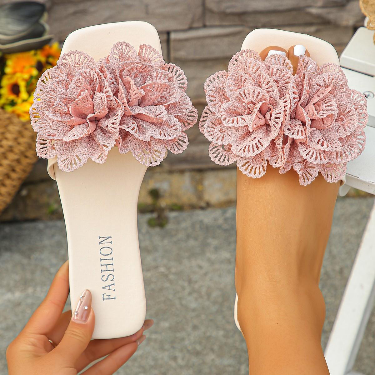 

Fashion 2025 NEW Flower Flat Slippers Casual Walking Shoes Female Summer Fashion Dress Sandals 42 розовый