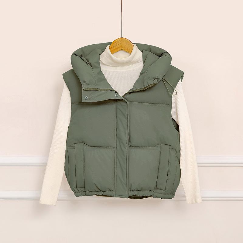 Cotton vest women's short autumn and winter new hooded vest outer wear versatile loose thickened thermal vest jacket